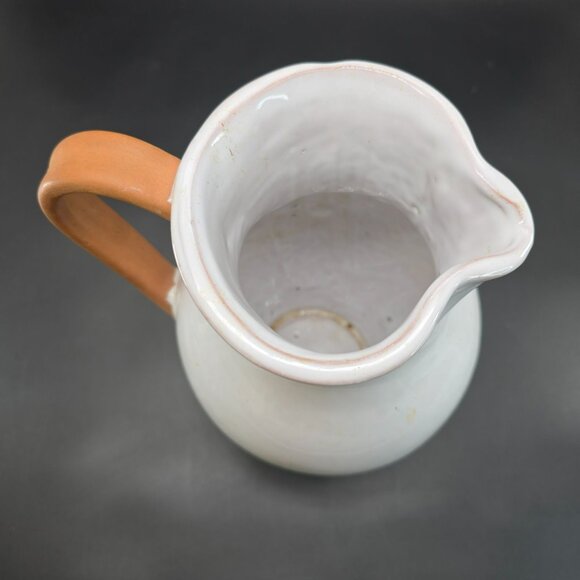 Vintage Italian Large White Ceramic Pitcher Vase With Natural Handle Base CM2115 - Picture 6 of 9